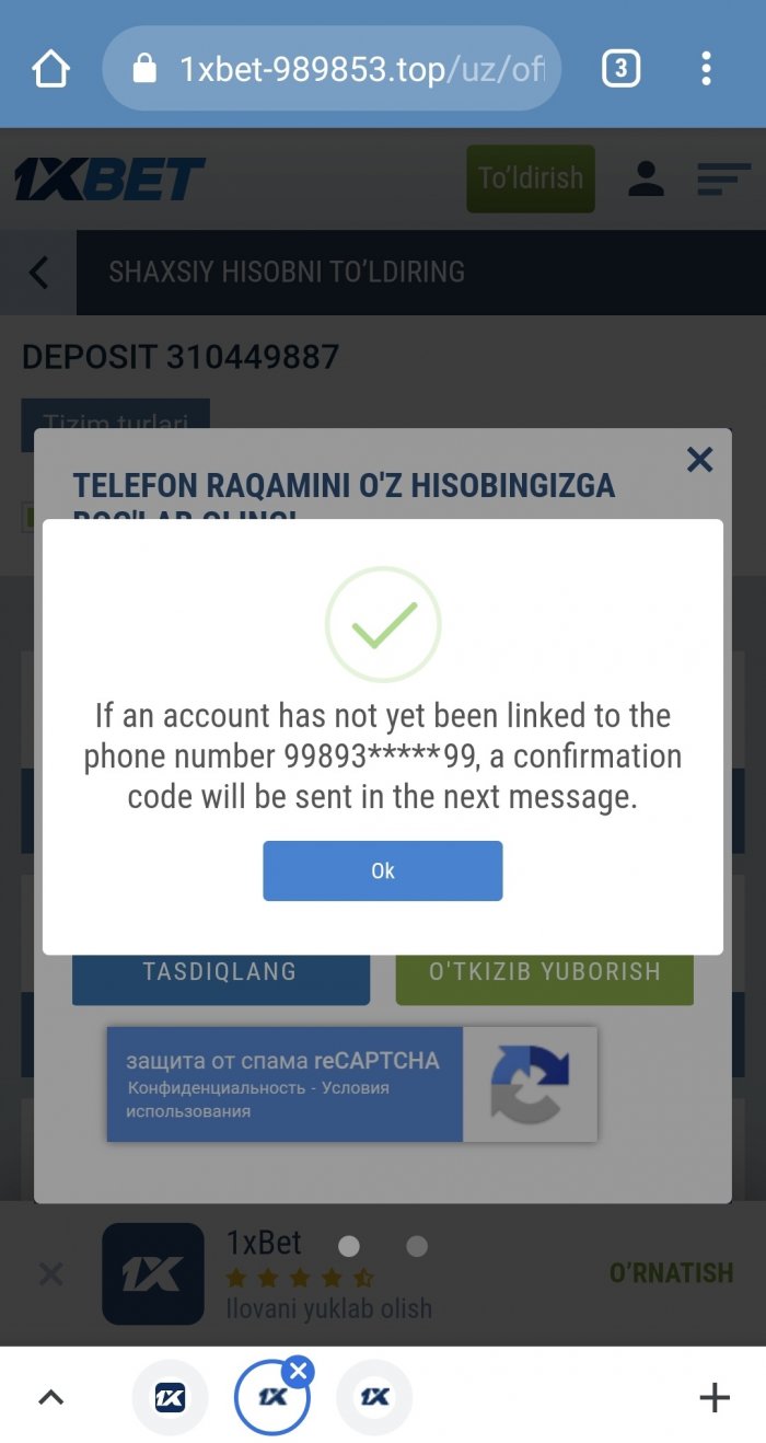 Telefon kodini tasdiqlash