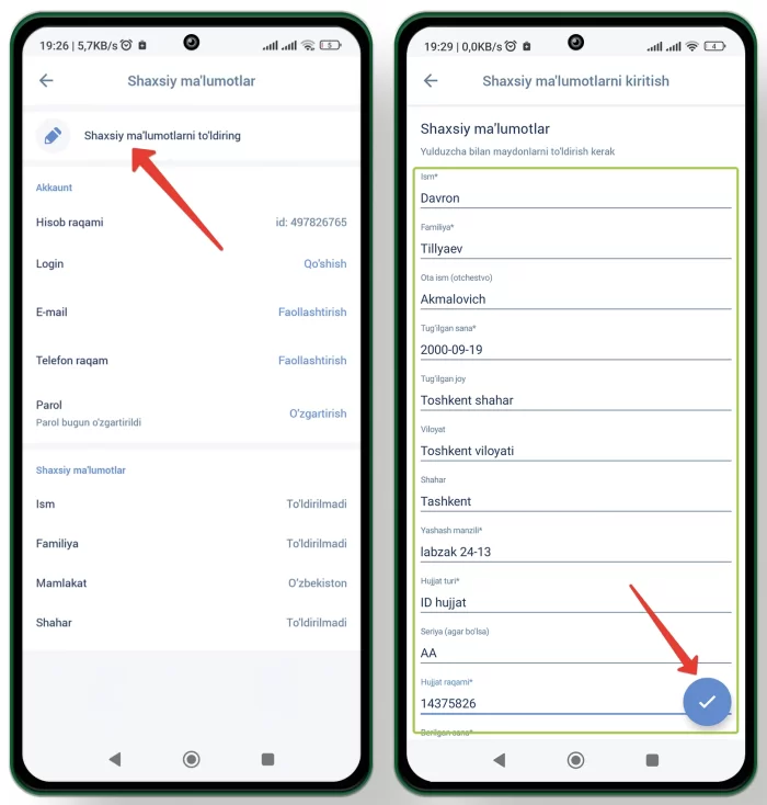 1x bet shaxsiy ma'lumotlarni tasdiqlash