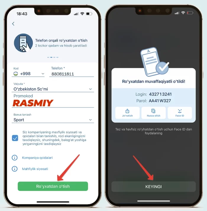 1xBet Iphone Uzbekistonda registratsiya qilish 1xbet Ozbekistonda royxatdan otish