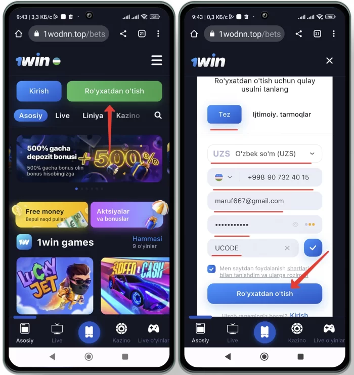 1win rasmiy saytida registratsiya qilish 1win saytida ro'yxatdan o'tish