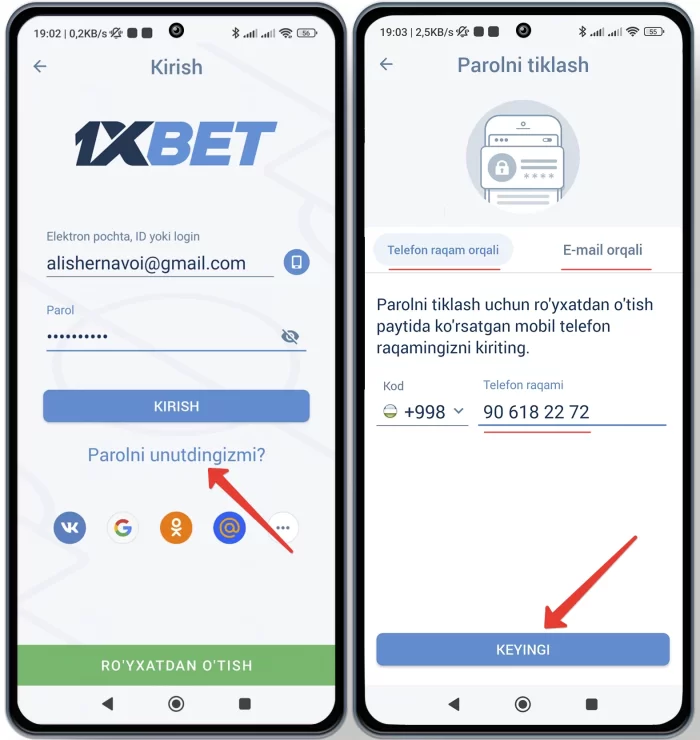 1xbet kirish xato - qanday parolni tiklash mumkin