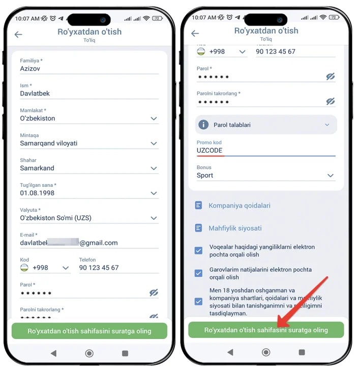 1xbet saytiga kirish va to'liq registrasiya qilish